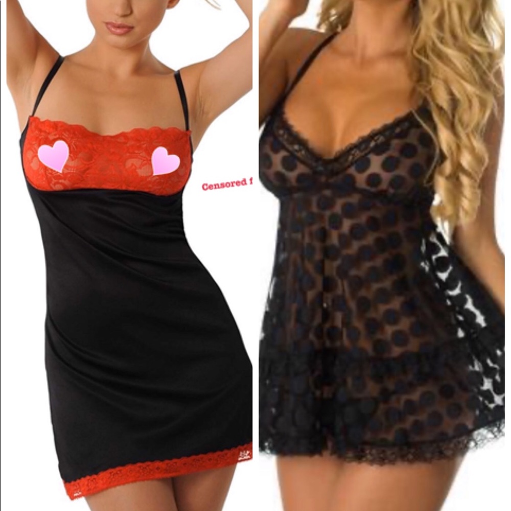 Velvet Kitten Babydoll Lingerie Set of 2 Black Red
